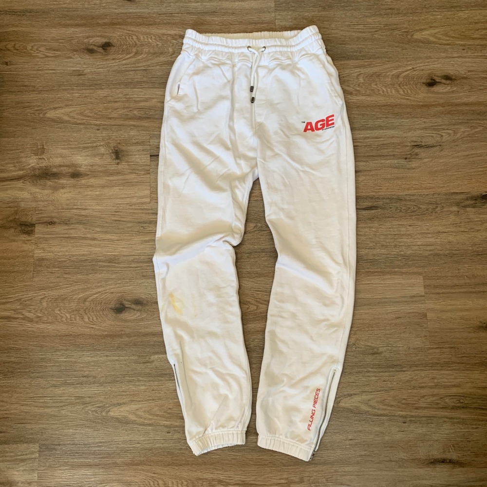 Filling Pieces The Age of Imagination White Jogger Sweatpants Mens S Ankle Zip